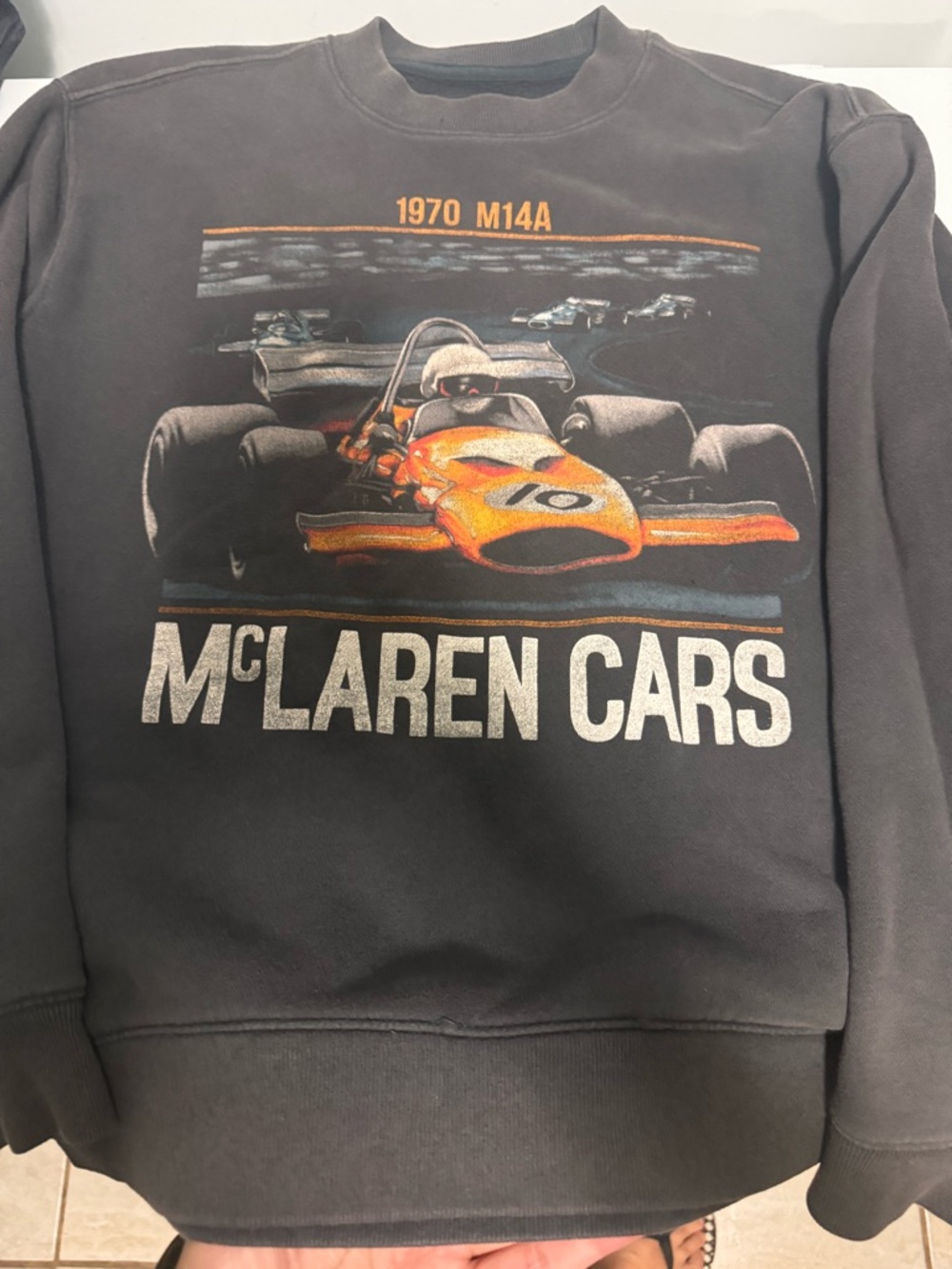 McLaren Cars Men's Black Graphic Crewneck Sweatshirt - Orange Racing Car